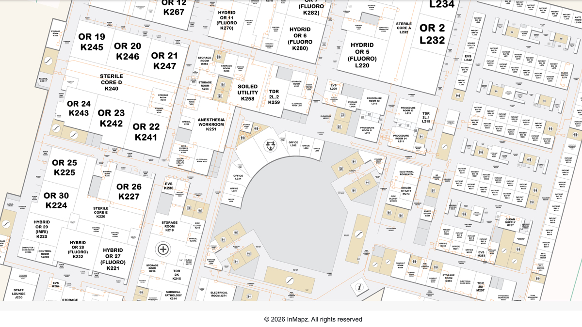 InMapz facilities map showing hospital operating rooms and procedure rooms floor plan