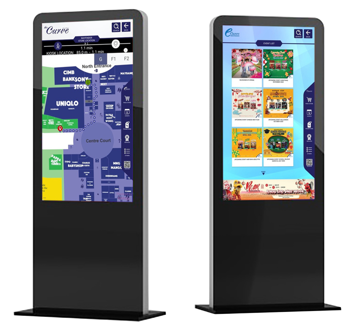 InMapz Navigator mall kiosks showing wayfinding at The Curve mall